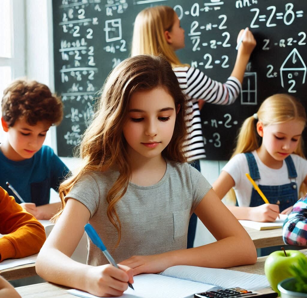 Girl student studying in the classroom.