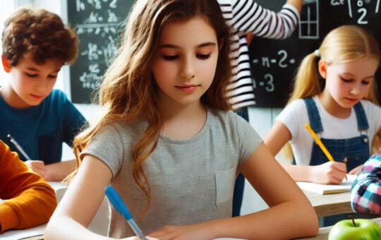 Girl student studying in the classroom.